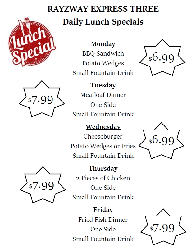 Rayzway Express 3 Daily Lunch Specials