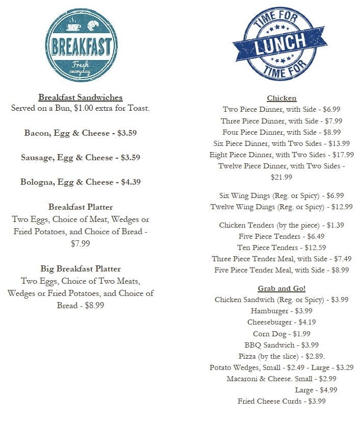 Rayzway Menu for All Locations